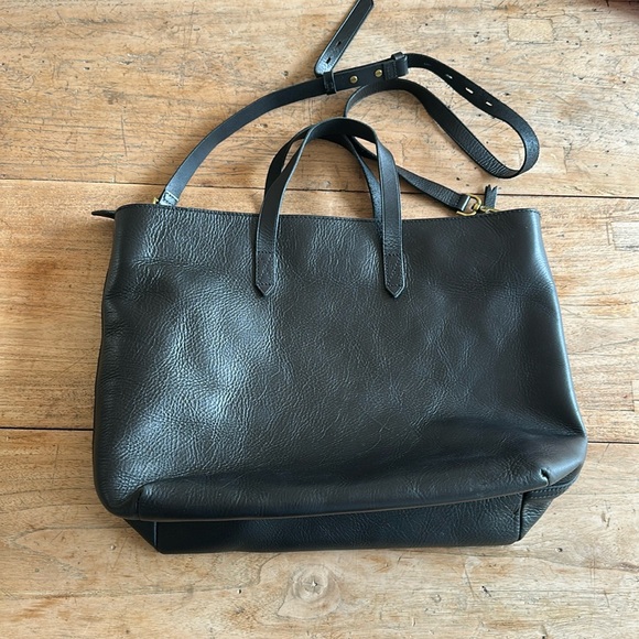 Madewell Zip-Top Transport Carryall Leather Tote black EUC - Picture 1 of 10